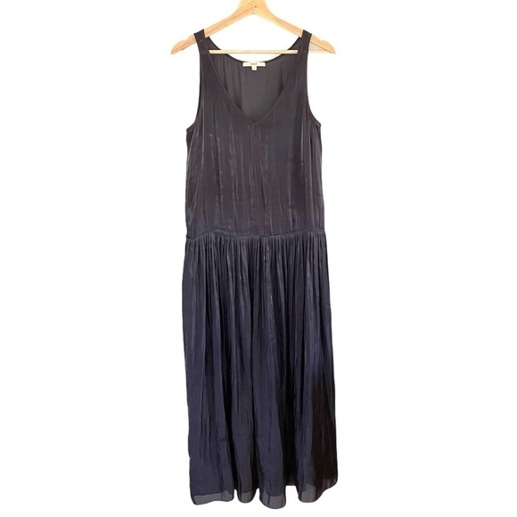 Rhié Liquid Charmeuse Sleeveless V Neck Maxi Slip Dress Charcoal Black Small - Picture 5 of 16